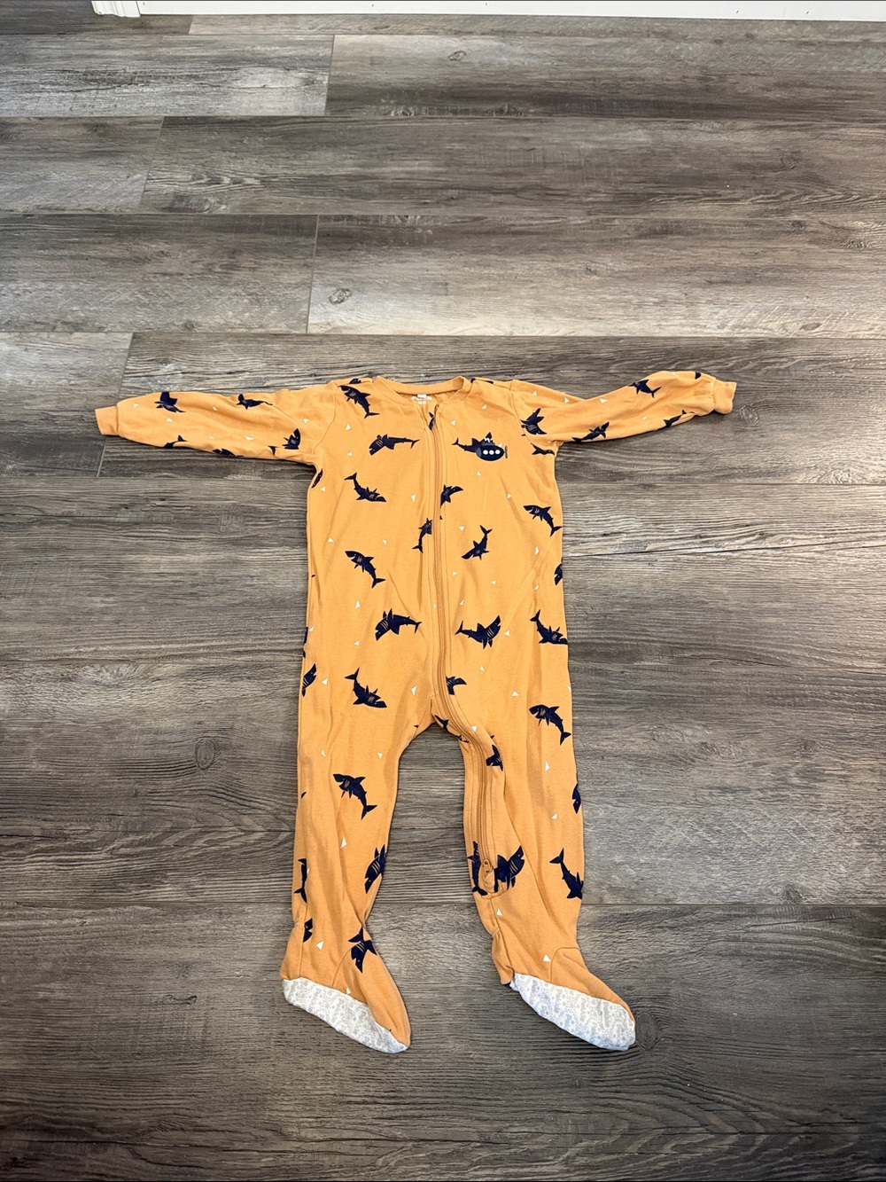 Pekkle Kids Orange Bat Print Footed One-Piece